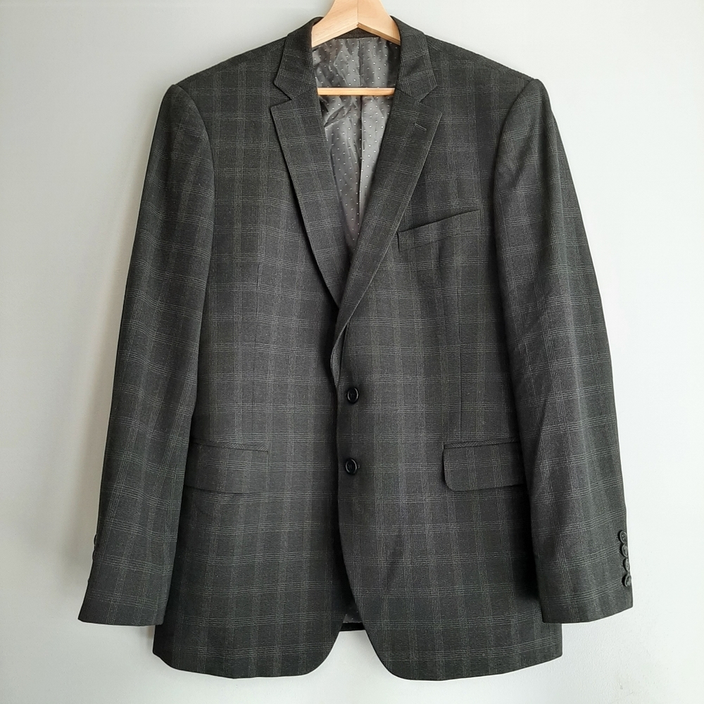 HANDMADE Plaid Sport Coat Blazer Grey Men's Sz  44R